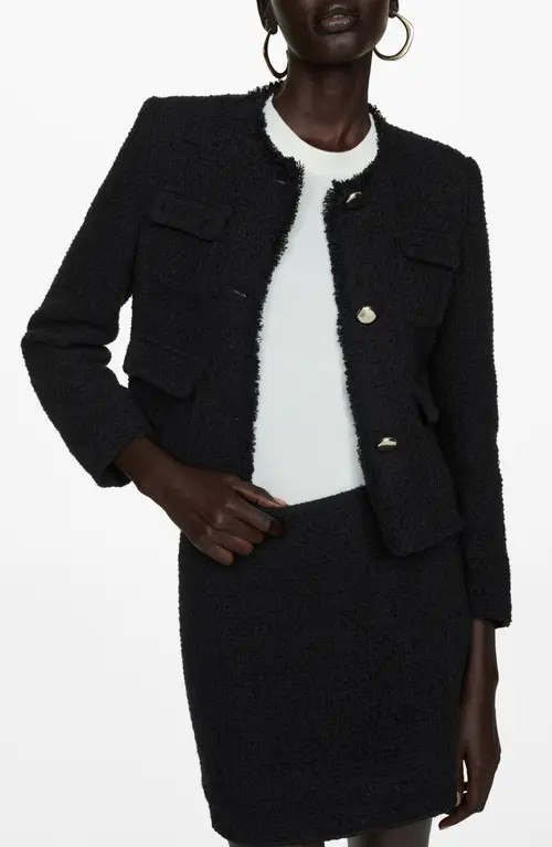 MANGO Pocket Tweed Jacket in Black at Nordstrom, Size Xx-Small | Nordstrom
