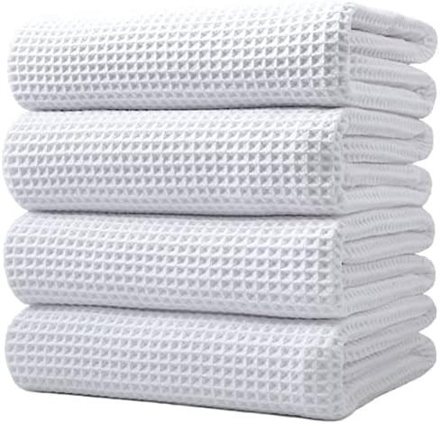 POLYTE Microfiber Oversize Quick Dry Lint Free Bath Towel, 60 x 30 in, 4 Pack (Waffle Weave) | Amazon (US)