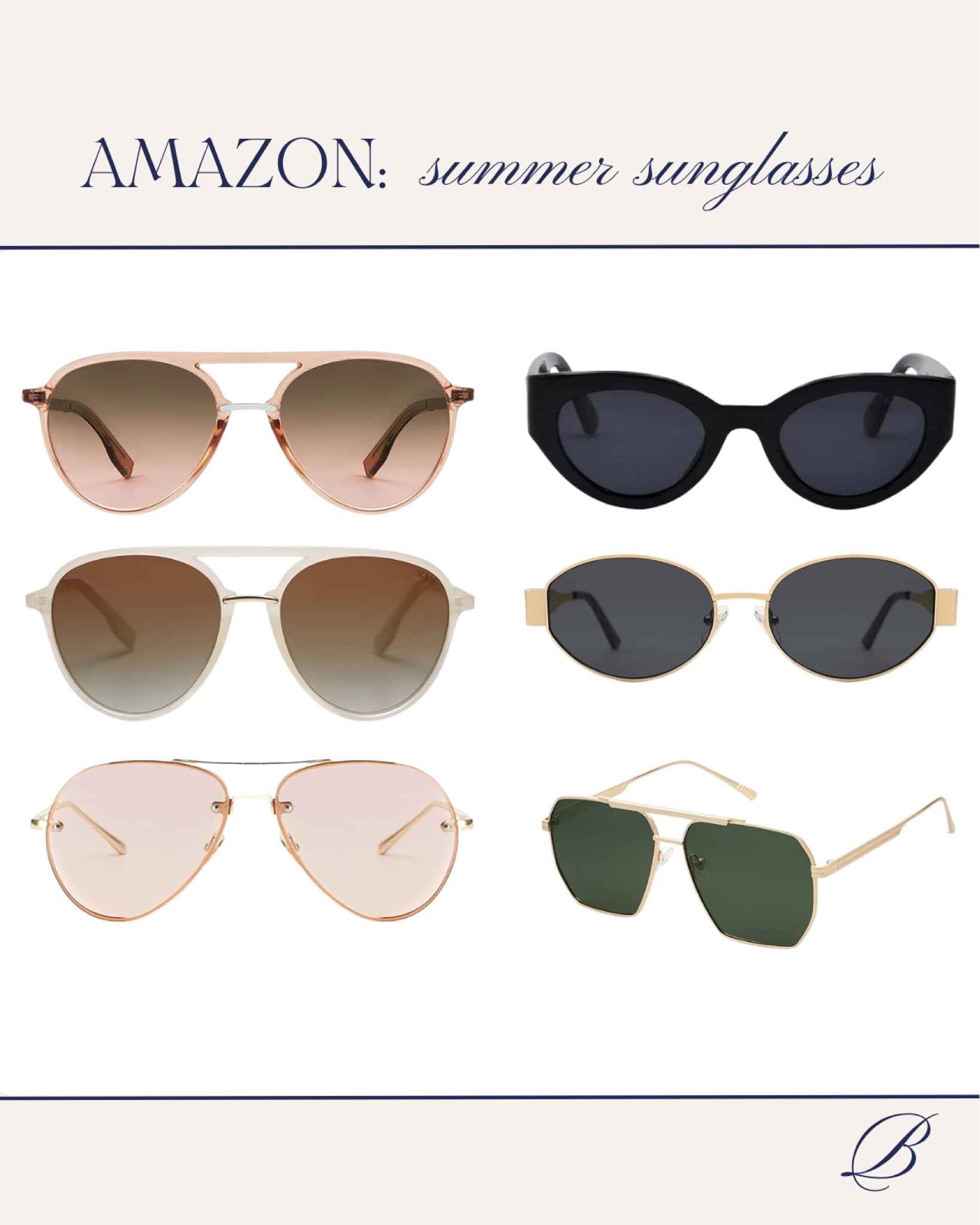 my recent amazon order | sunglasses I plan to wear this summer on my trip to france! The best will make their way into my summer capsule wardrobe as well 

#LTKfindsunder50 #LTKsalealert #LTKSeasonal