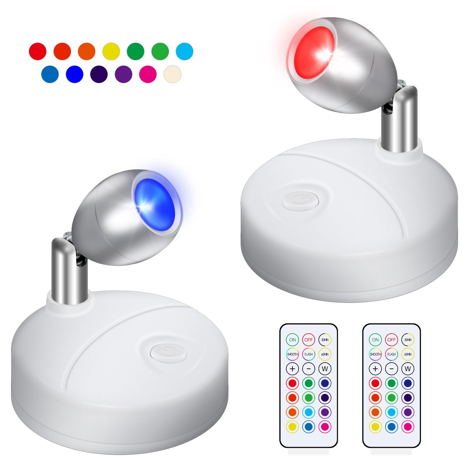 2 Pack Wireless LED Spotlights with Remote Control, Color Changing RGB Battery Spot Lights Indoor... | Amazon (UK)