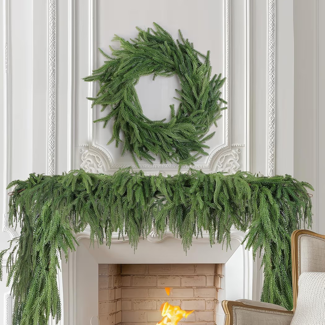 4 Pack Christmas Norfolk Pine Garlands 6FT, Real Touch Artificial Greenery Garland – Full Everg... | Amazon (US)