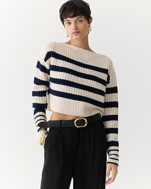 Cashmere cropped boatneck sweater in stripe | J. Crew US