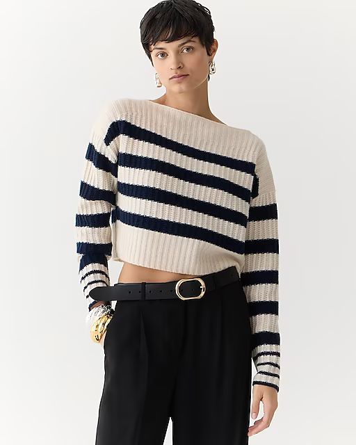 Cashmere cropped boatneck sweater in stripe | J.Crew US