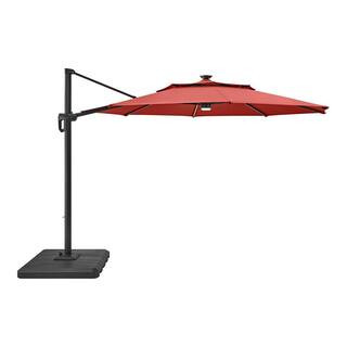 Hampton Bay 11 ft. Aluminum Cantilever Solar LED Offset Patio Umbrella in Chili URM822013-Chili -... | The Home Depot