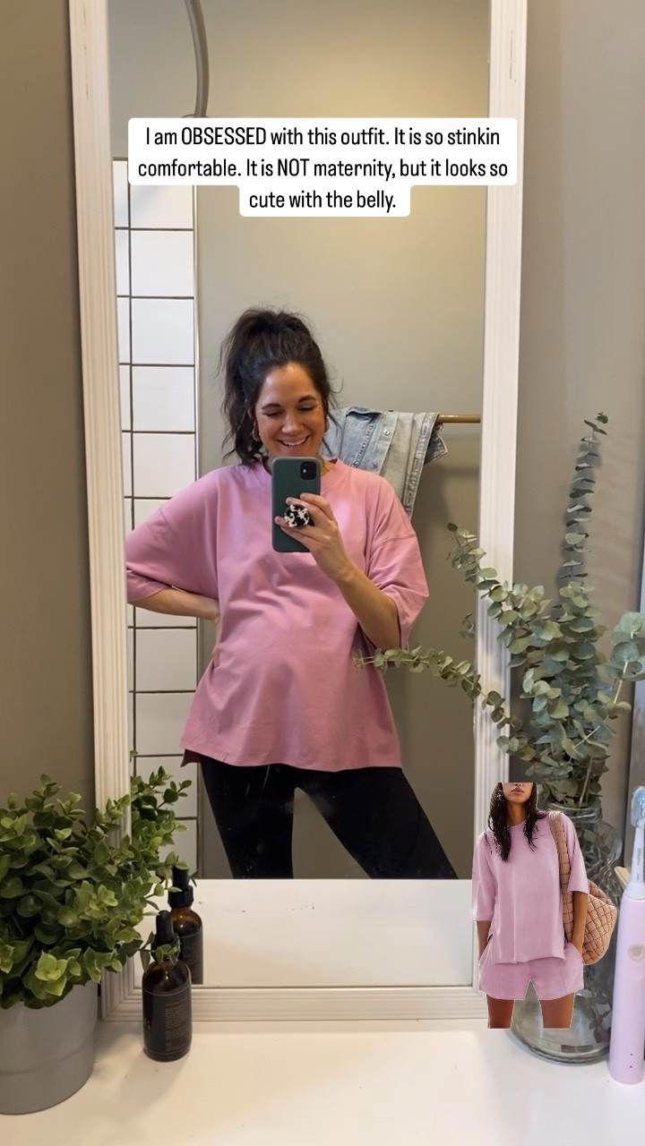 Ok, I can’t get over how comfy this outfit is. It’s 100% cotton and perfect for styling your baby bump or postpartum! It’s NOT a maternity outfit, but the oversized look is in, and it’s so fun/easy to style. Spring 2025. Summer 2025. Bump style. Postpartum style  

#LTKStyleTip #LTKBump #LTKSaleAlert
