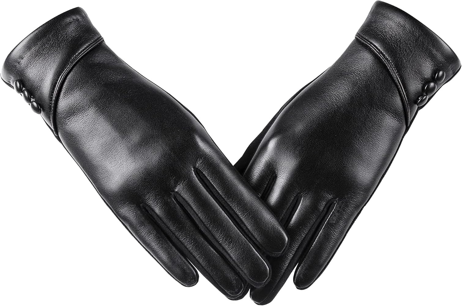 Womens Winter Leather Gloves Touch Screen Wool Lined Windproof Warm Suede Fashion Dress Gloves | Amazon (US)