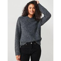 V by Very V Neck Brushed Yarn Jumper with Wool - Grey, Grey, Size 12, Women | Very (UK)