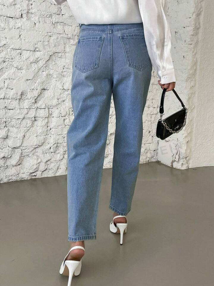 DAZY High Waist Plicated Detail Mom Fit Jeans | SHEIN