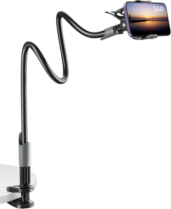 SAIJI Gooseneck Bed Phone Holder, Flexible Long Arm Phone Mount for Desk, Clip Bracket Clamp Stan... | Amazon (US)