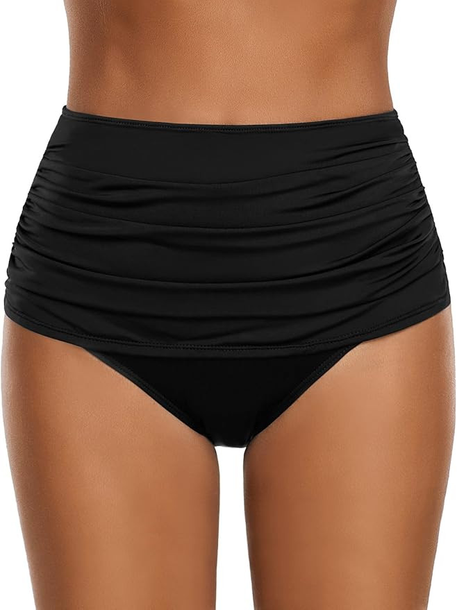 GRAPENT Women's High Waisted Swim Bottom Ruched Bikini Tankini Swimsuit Briefs | Amazon (US)