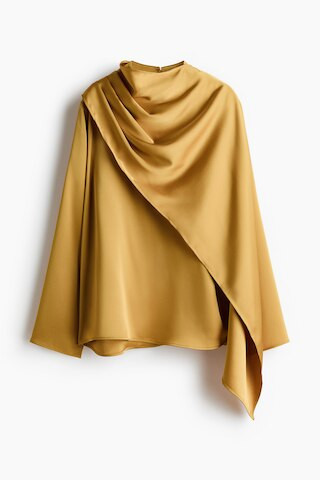 H & M - Shawl-Detail Satin Blouse - Mustard Yellow | H&M (US + CA)