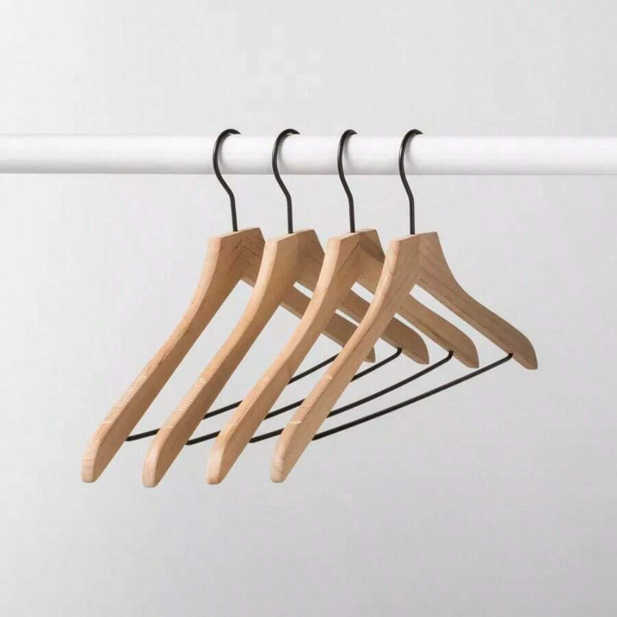 SHEIN X Heather Rae 4pk Wood Suit Hangers Natural Standard Hanger Back To School Travel Essentia... | SHEIN