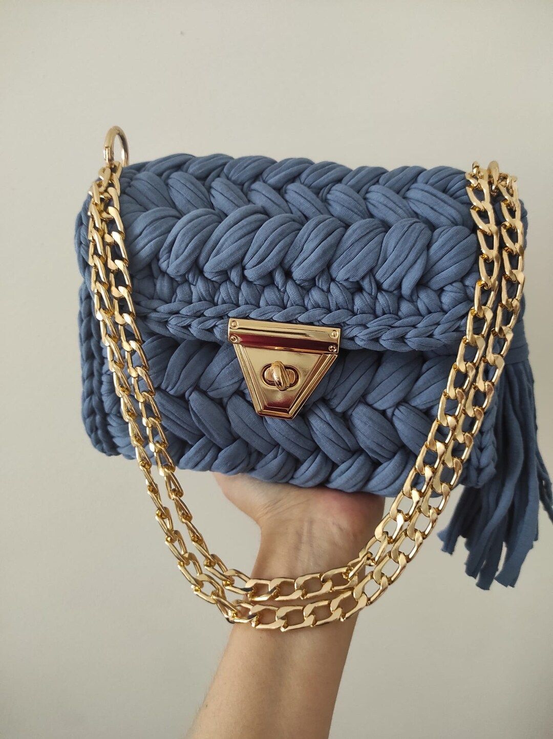 Blue Woven Crochet Crossbody Bags for Women Crocheted Tshirt - Etsy | Etsy (US)