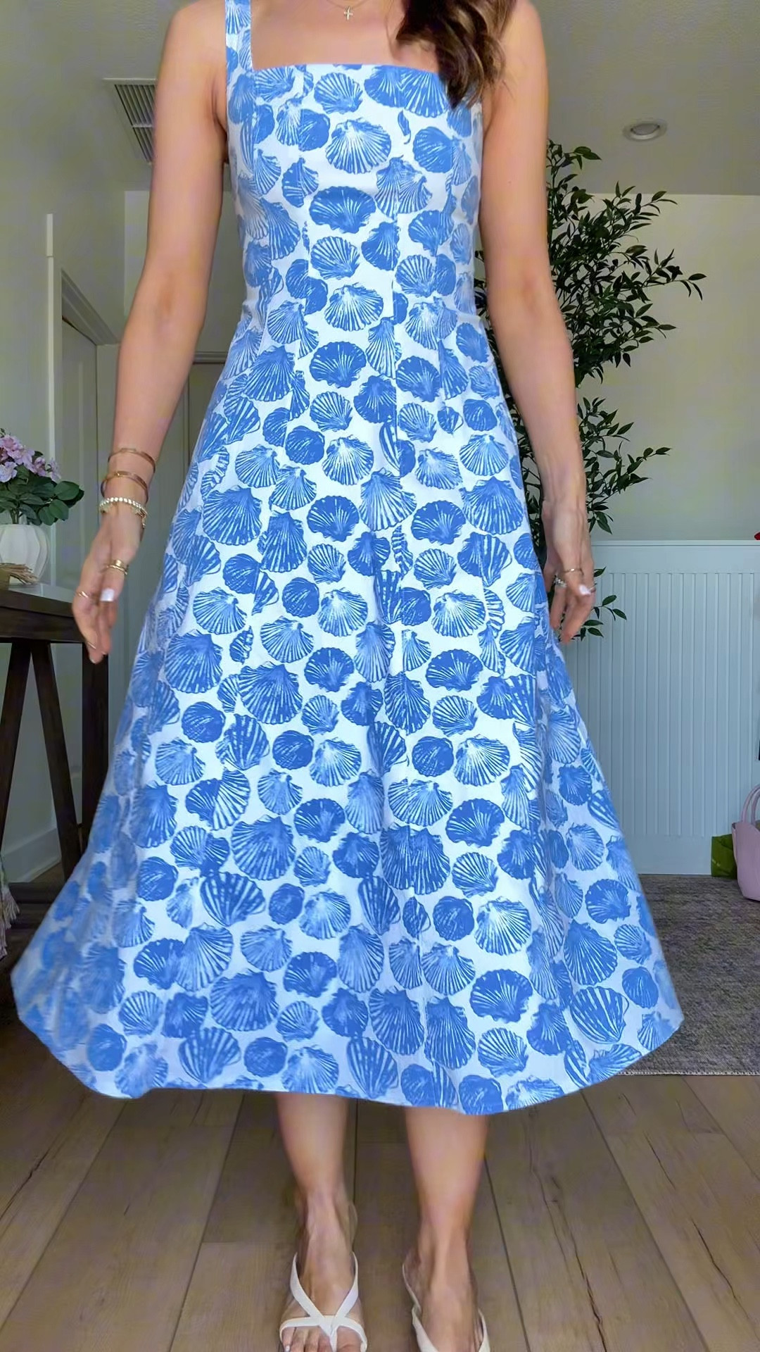 The cutest resort wear dress for spring and summer! Abercrombie Mila midi dress in XXS petite. Love the seashell print! Vacation dress. Resort outfit. Spring dress. Kitten heels are TTS.

#LTKSwim #LTKSpringSale #LTKTravel