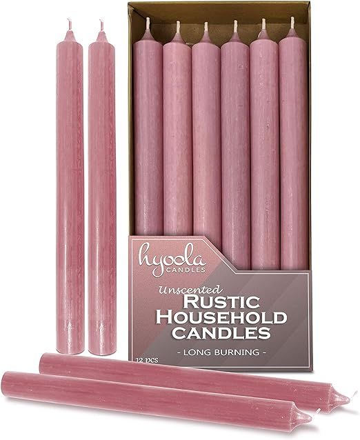 Hyoola 10 Inch Dinner Candles - 12 Pack - Rose Pink Tall Candles - Unscented Rustic Candles - Lon... | Amazon (US)