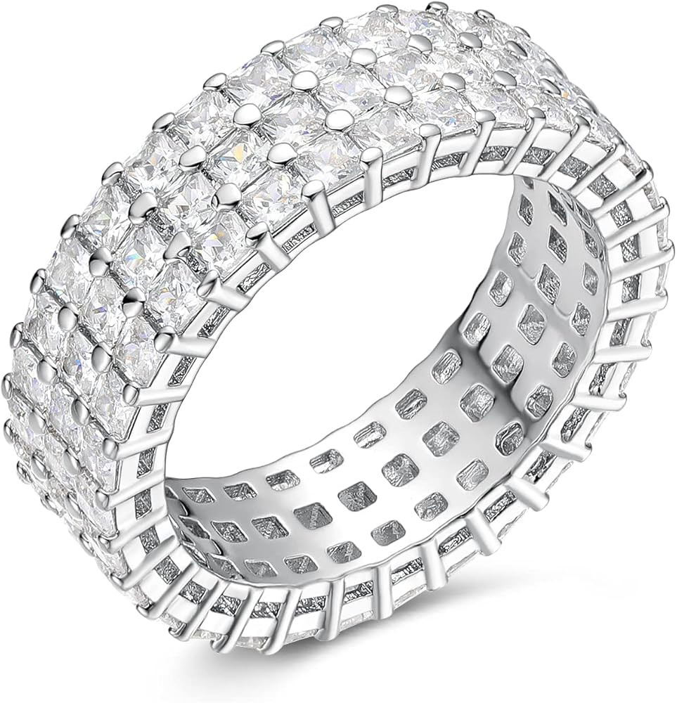MDFUN Eternity Ring for Women 18K White Gold Plated Cubic Zirconia Band Stackable Engagement Wedding | Amazon (US)