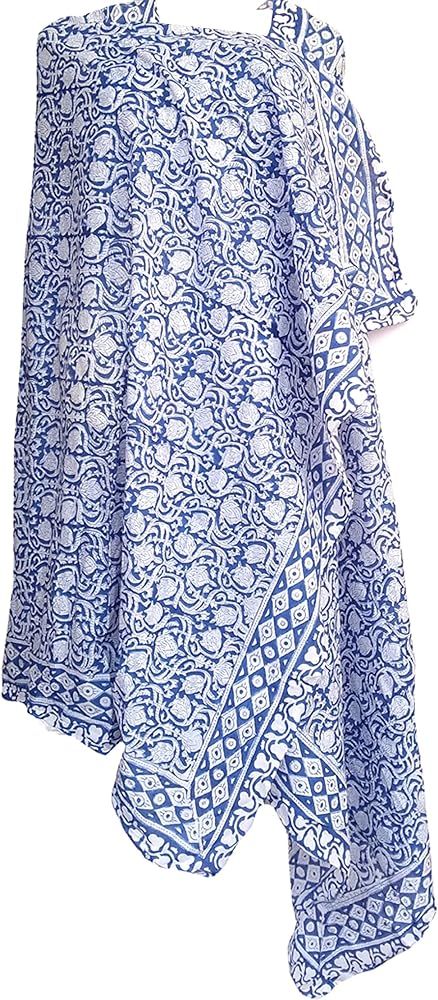 Pure Cotton Hand Block Print Sarong Women's Swimsuit Wrap Cover Up Long (73" x 44") | Amazon (US)