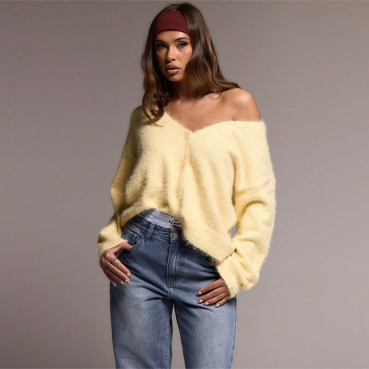 MUSERA Button Up Mohair Knit Cardigan Spring Casual Brunch Airport Holiday Oversized Fall Back To School Autumn Winter Everyday Work Office Chic Spring | SHEIN