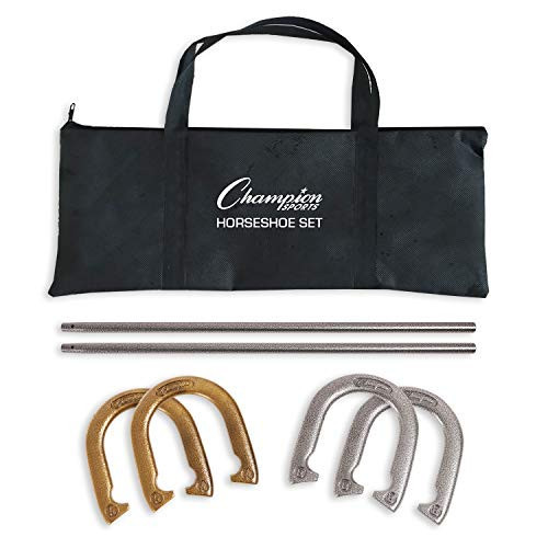 Champion Sports Classic Horseshoe Set: Traditional Outdoor Lawn Game includes Four Professional Solid Steel Horseshoes with Solid Steel Stakes & Carrying Case | Amazon (US)