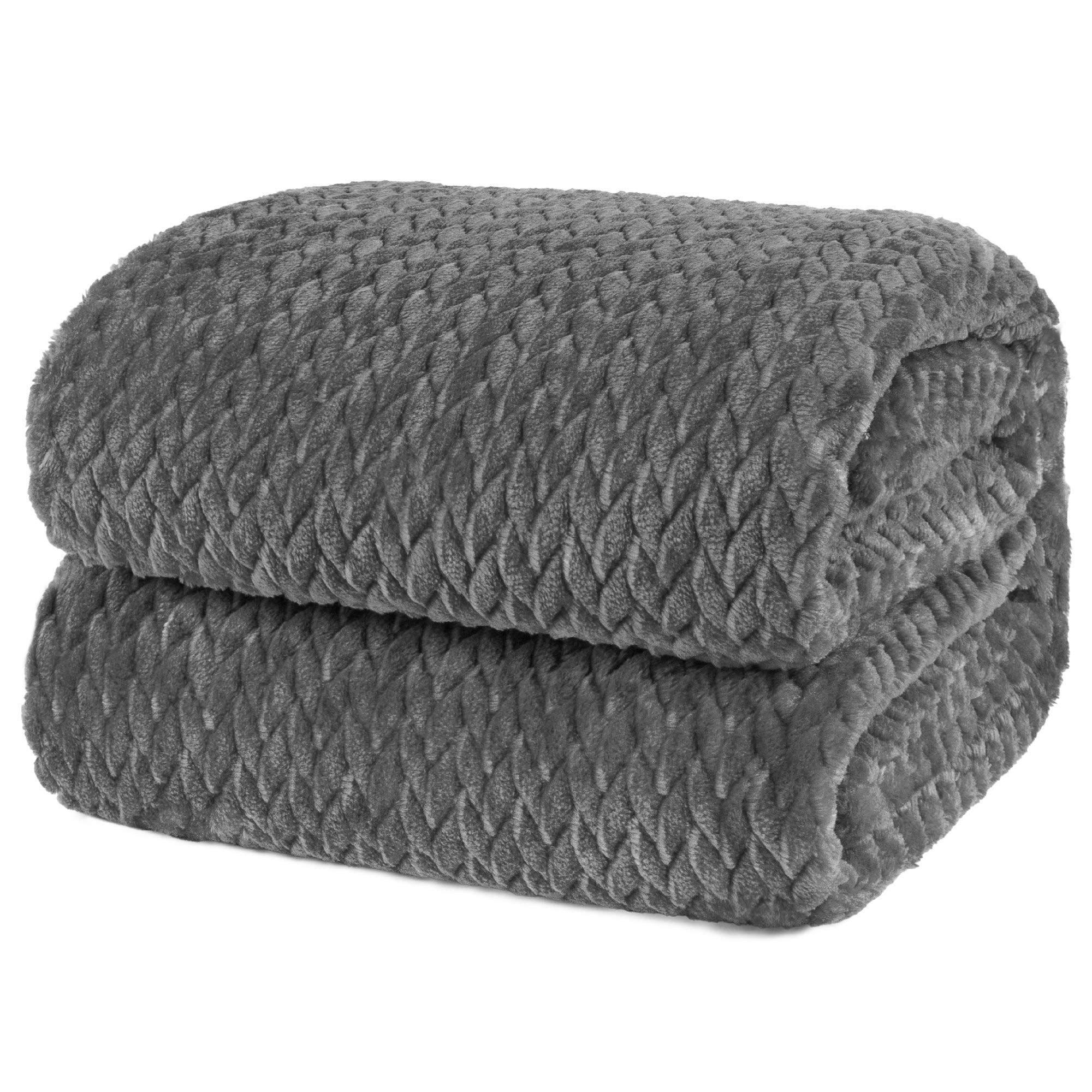 PAVILIA Luxury Flannel Fleece Blanket Throw Twin Dark Gray | Soft Decorative Jacquard Weave Micro... | Amazon (US)