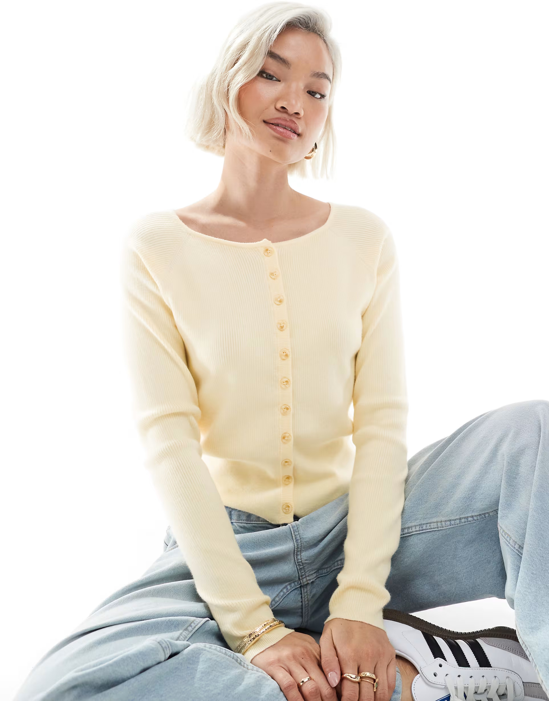 ASOS DESIGN fitted ribbed cardigan in buttermilk | ASOS | ASOS (Global)