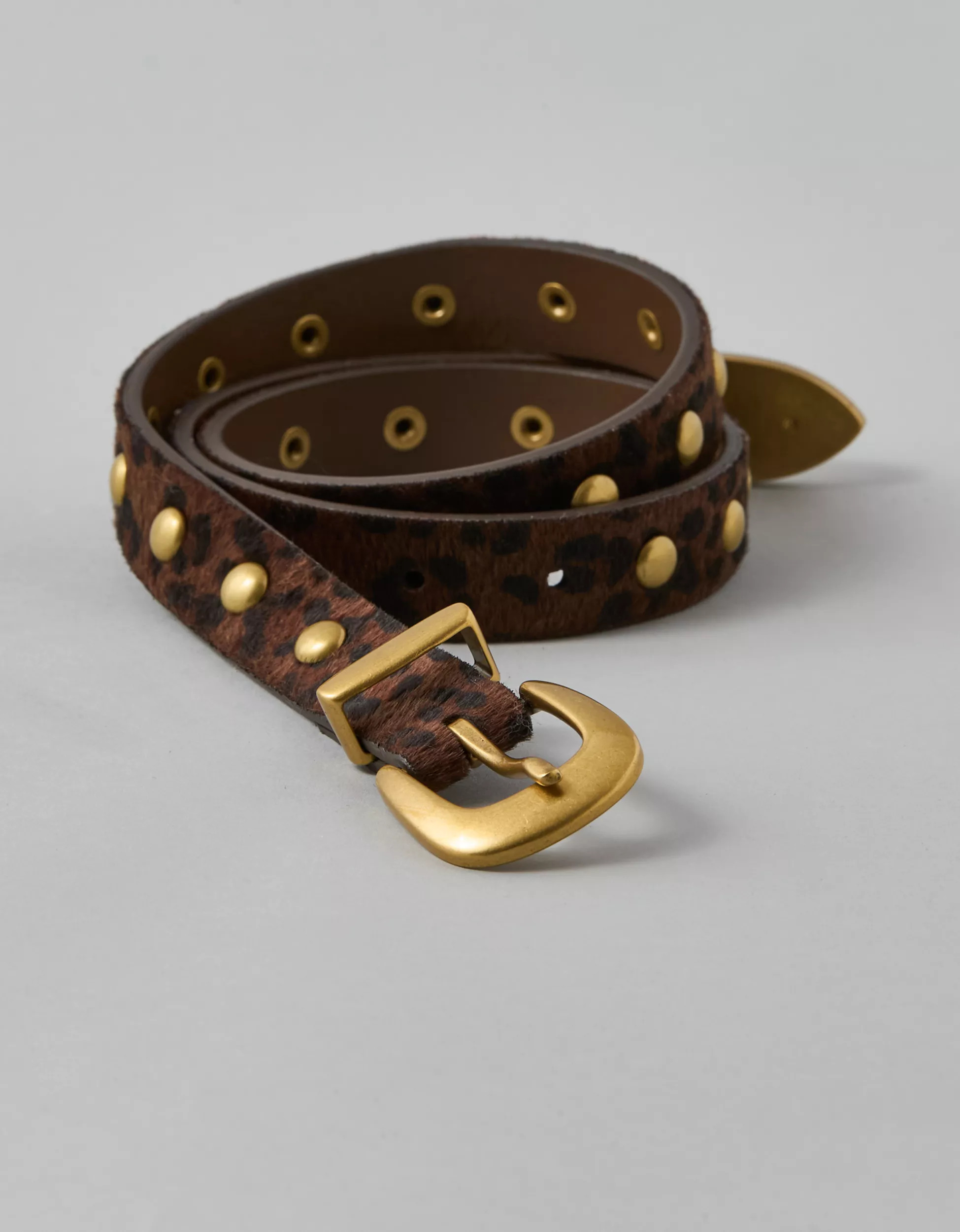 AE Leopard Print Studded Western Belt | American Eagle Outfitters (US & CA)
