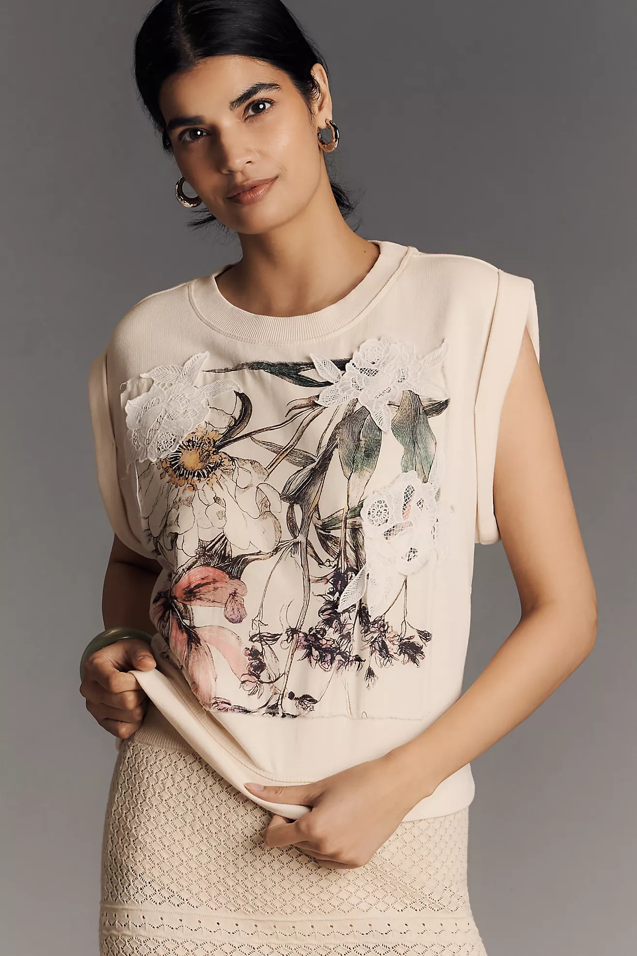 By Anthropologie Floral Appliqué Muscle Tank | Anthropologie (US)
