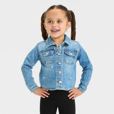 Toddler Girls' Embroidered Daisy Jacket - Cat & Jack™ Blue 12M | Target