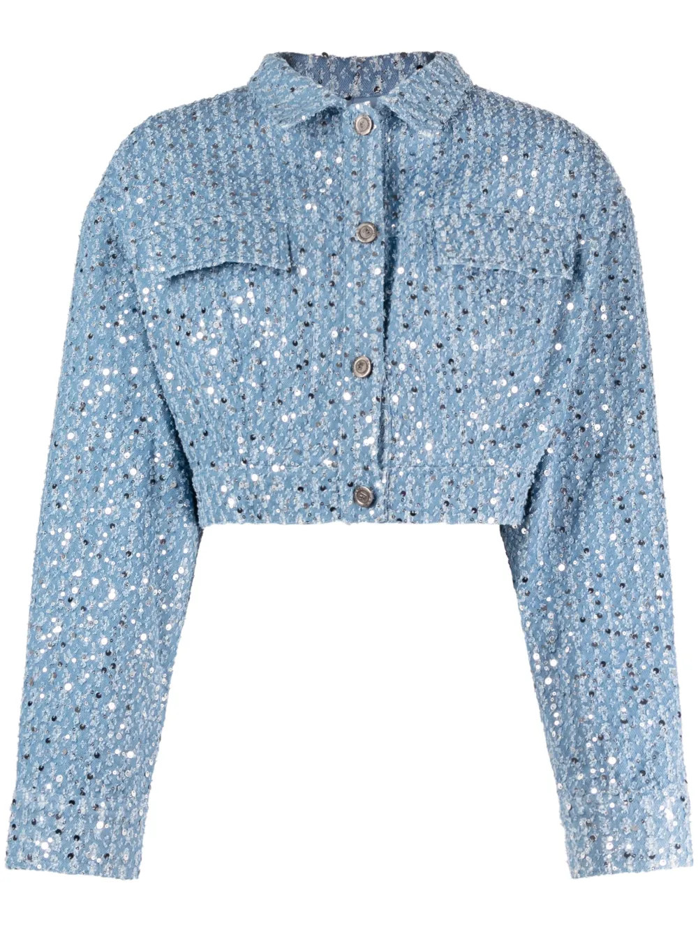 ROTATE Embellished Cropped Denim Jacket - Farfetch | Farfetch Global