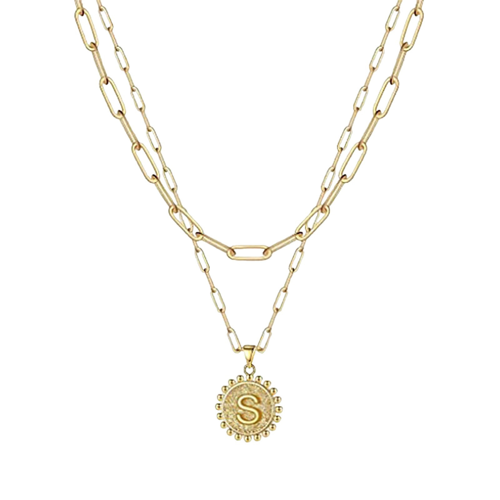 Bohemian Round Initial Necklaces for Women 2pcs Layered Gold Plated A Z 26 Alphabet Initial Chain... | Walmart (US)