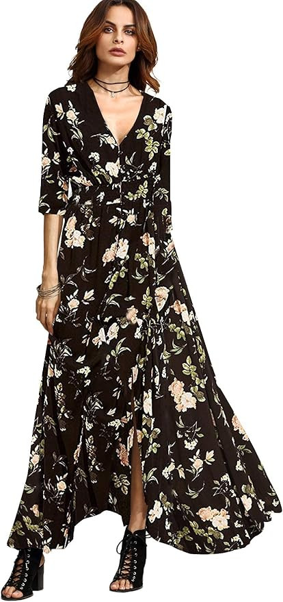 Milumia Women's Button Up Split Floral Print Flowy Party Maxi Dress | Amazon (US)