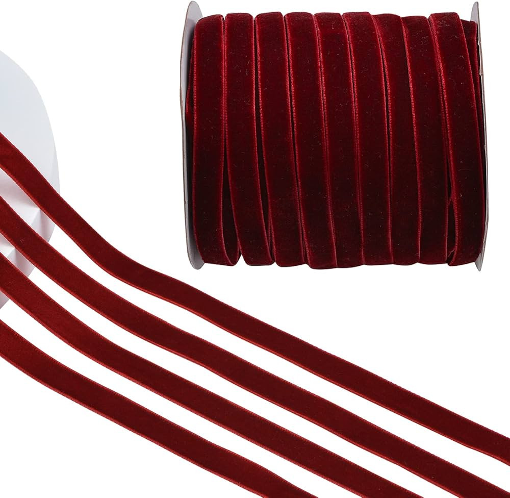 CRAFFANCY Dark Red Velvet Ribbon, 50 Yards Single Faced Velvet Ribbon Vintage Silk-Soft Ribbon fo... | Amazon (CA)