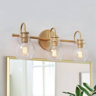 LALUZ Robb Modern 3-Light Gold Bathroom Vanity Light Interior Powder Room Lighting with Clear Glo... | The Home Depot