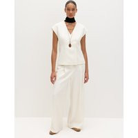 M&S Single Pleat Wide Leg Trousers with Linen Ivory | Marks & Spencer (UK)