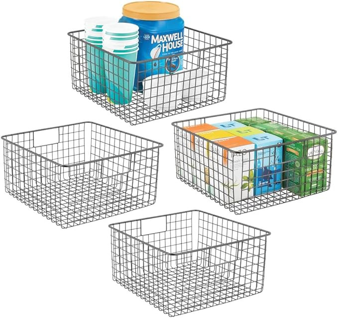 mDesign Steel Food Storage Bin Container Organizer Basket with Handle - for Kitchen Cabinets, Bat... | Amazon (US)