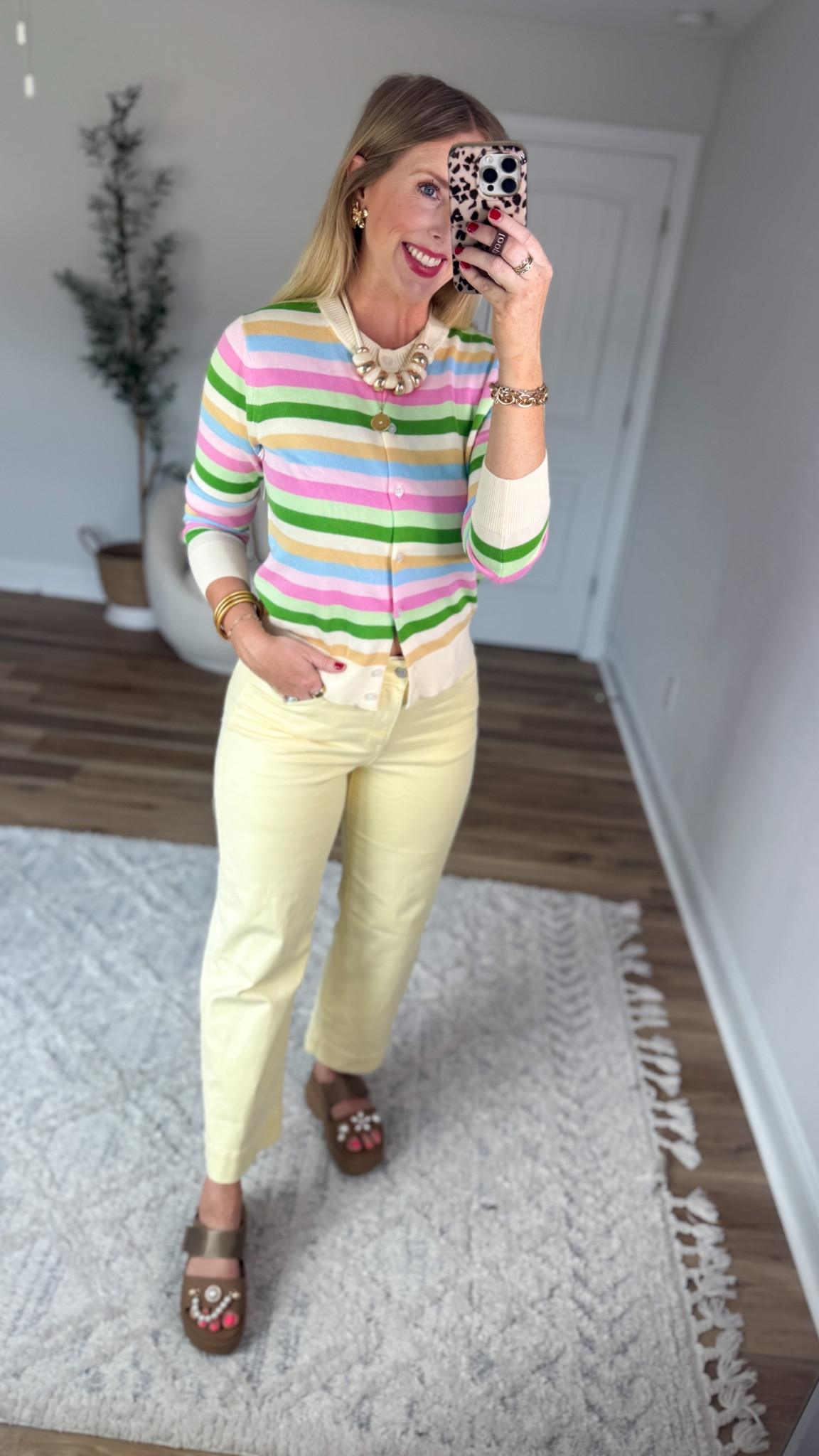 Daily try on, Walmart outfit, Walmart fashion, Walmart try on, colorful striped cardigan, yellow jeans 

#LTKootd #LTKmomlife