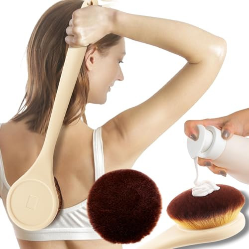 Lotion Applicator for Back, Feet, Long Handle Curved, Back Sunscreen Applicator for Kids, Women, Ultra Soft Bristles for Ultimate Comfy, Apply Cream Moisturizer, Self Tanner, Beige | Amazon (US)