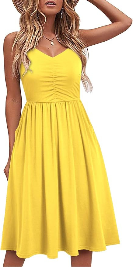 YATHON Casual Dresses for Women Sleeveless Cotton Summer Beach Dress A Line Spaghetti Strap Sundr... | Amazon (US)