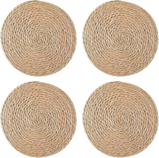 4 Pcs Round Woven Placemats Rustic Wicker Table Mats Boho Braided Placemats Natural Rattan Placem... | Amazon (UK)