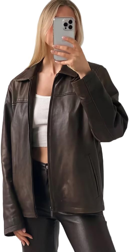 90's Brown Oversized Leather Jacket, 90’s Leather Jacket, Y2K Leather Jacket, Birthday Gift, Gi... | Amazon (US)