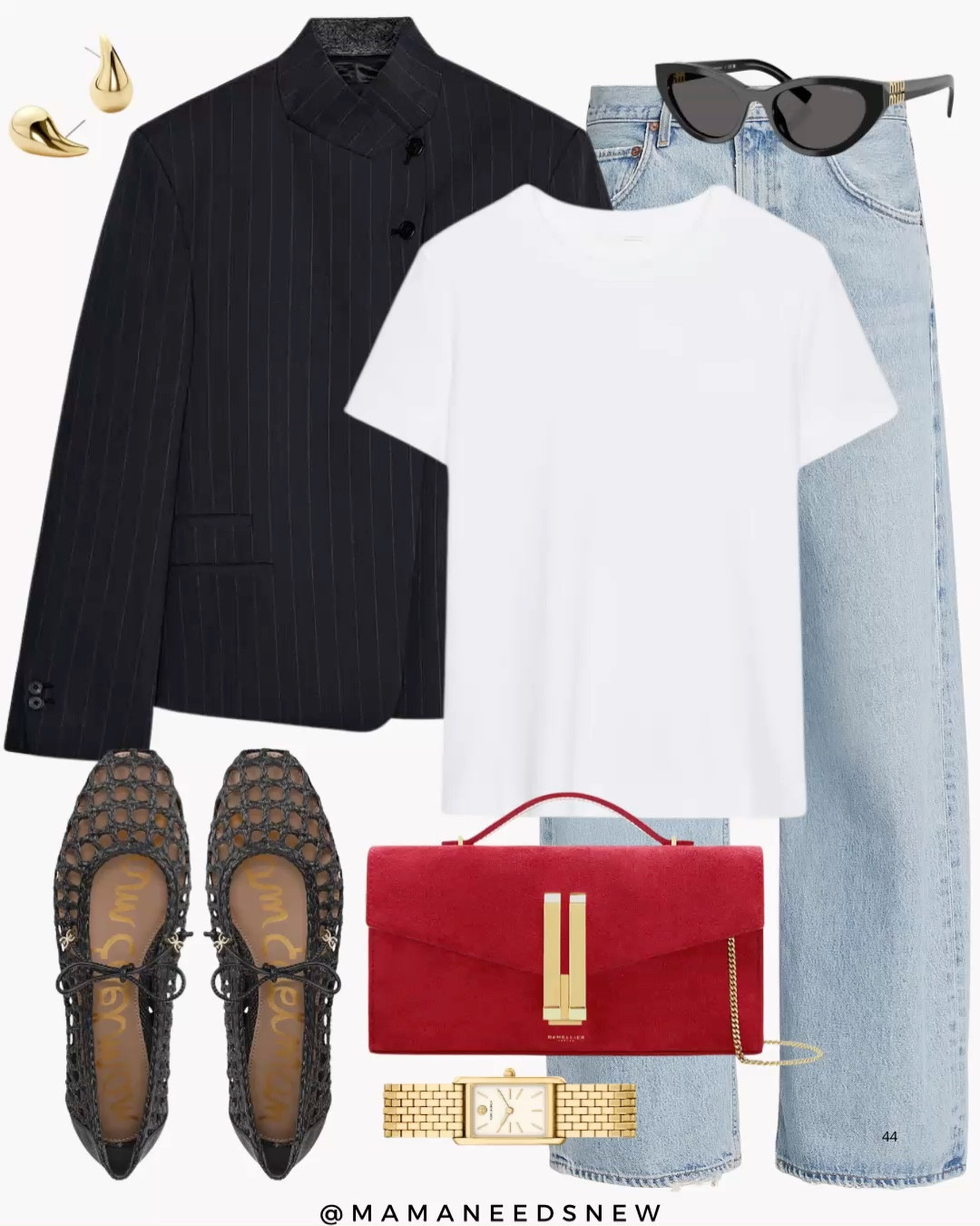 A spring outfit with a black striped high collar blazer, white tshirt, light wash jeans, woven flats, suede top handle bag ❤️🖤

#LTKSaleAlert #LTKootd #LTKSeasonal