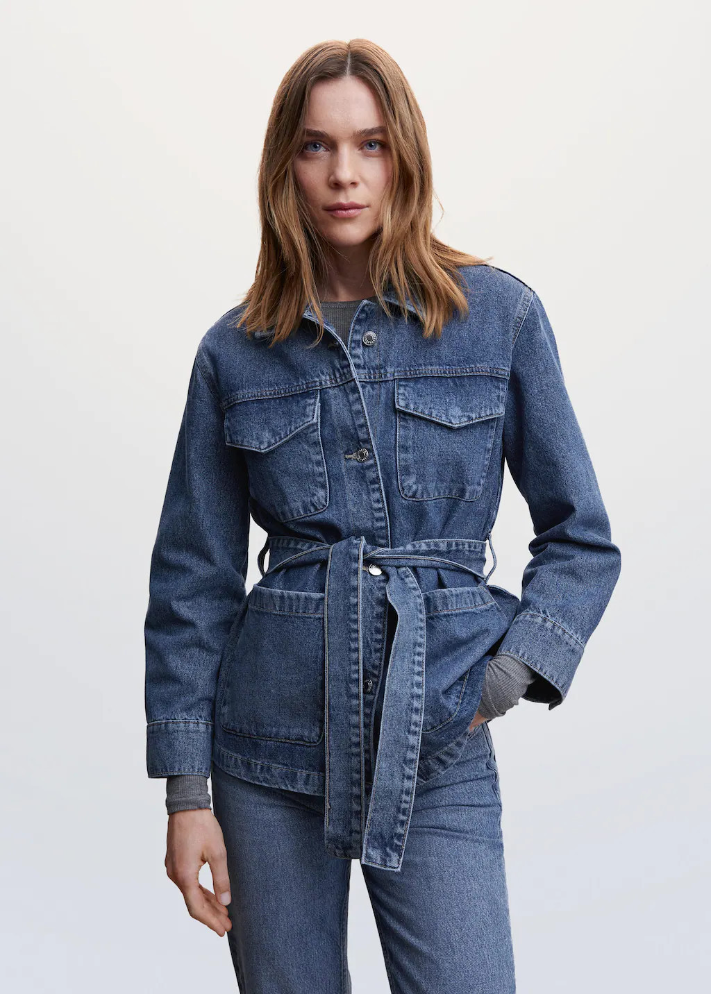 Denim jacket with belt | MANGO (US)
