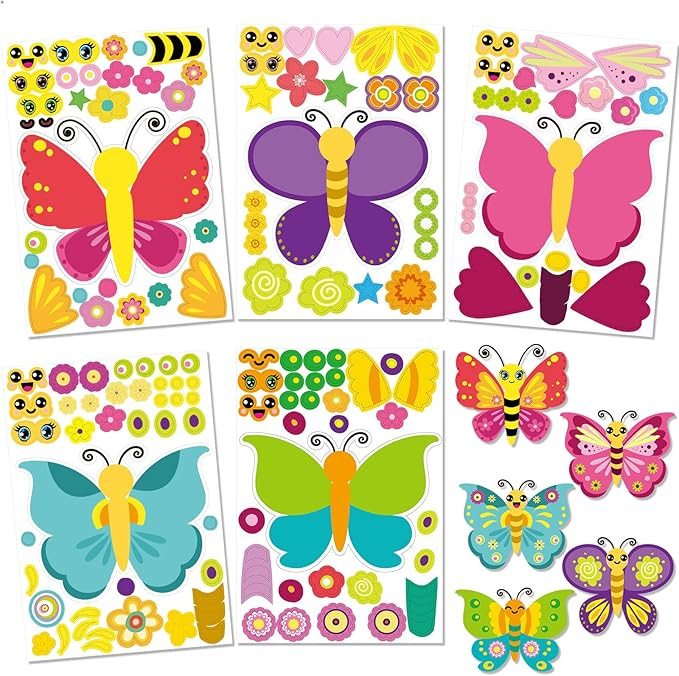 30 Pack Butterflies Stickers for Kids 5 Designs Butterfly Crafts Make a Stickers DIY Mix and Matc... | Amazon (US)