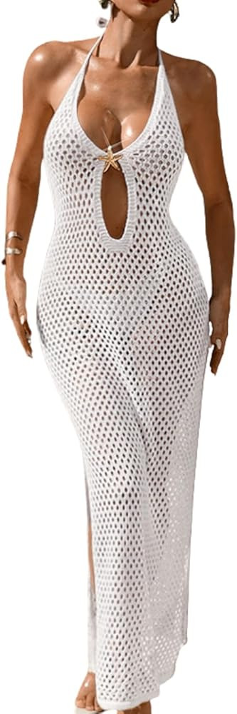 Kaei&Shi Crochet Maxi Dress,Starfish Deep Plunge Beach Cover Ups for Women Long,Sexy Resort Pool ... | Amazon (US)
