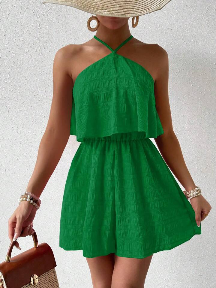 SHEIN VCAY Women Solid Summer Simple Halter Neck Romper | SHEIN