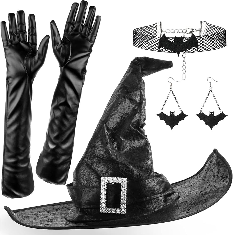 Srnede Halloween Witch Hat Black Hat Brim Hat Wizard Men Women Costume Cosplay Party Girl Wide Po... | Amazon (US)
