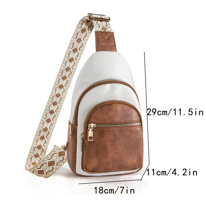 Retro Colorblock Sling Bag Zipper All-Match Crossbody Bag All-Match Textured Fancy Pack | SHEIN