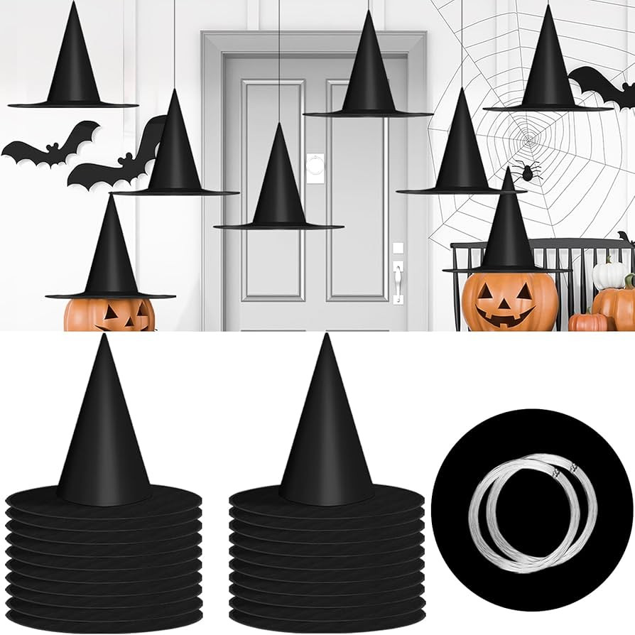 12 Pcs Halloween Hanging-Witch-Hats Decorations, with Hanging Rope, Floating Witches Hats Bulk, F... | Amazon (US)