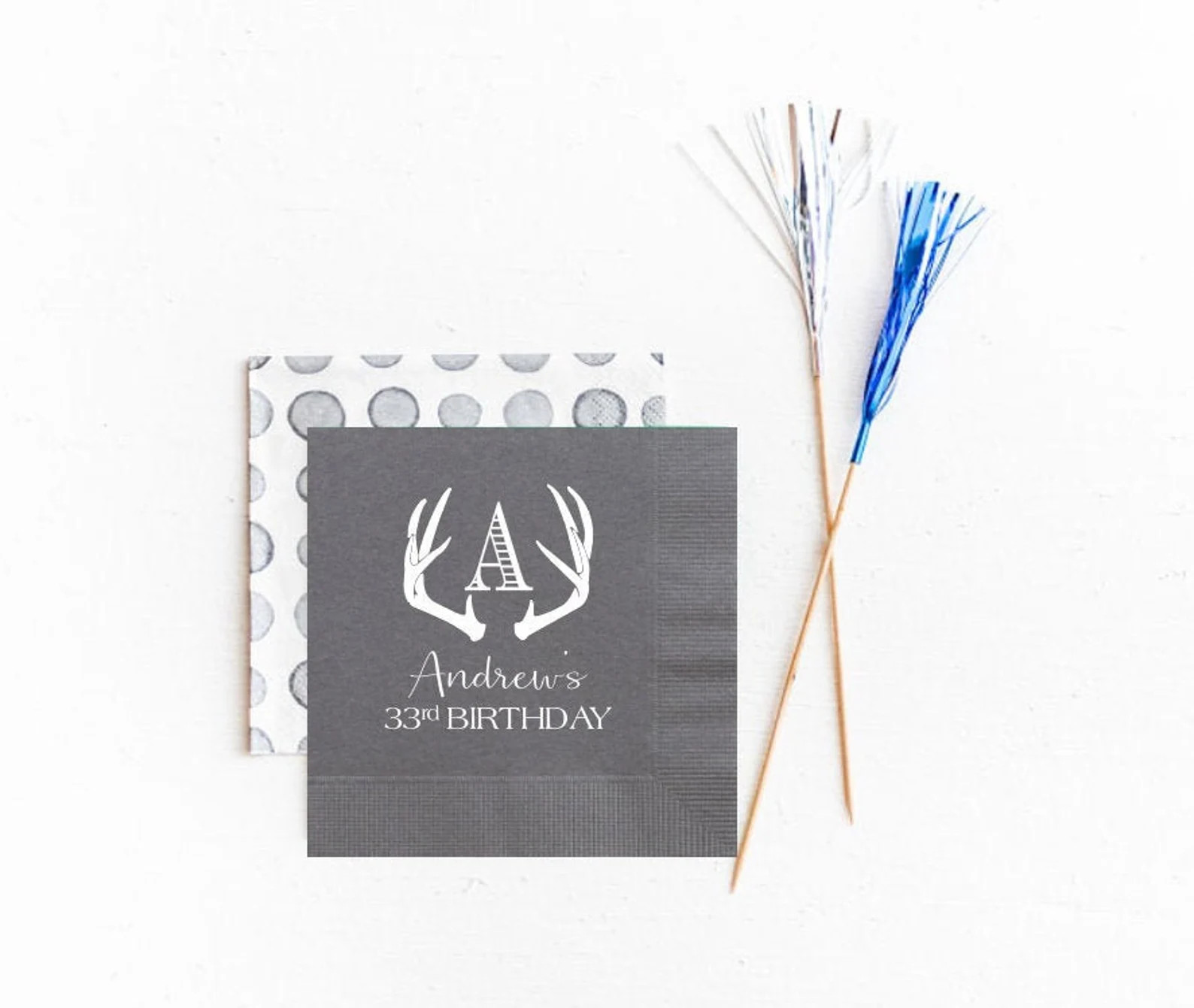 30th birthday napkins, Personalized birthday napkins, Antler birthday napkins, Antler napkins, Gu... | Etsy (Global)