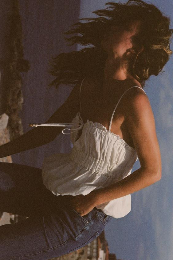 LINEN BLEND STRETCH TOP | Zara AU